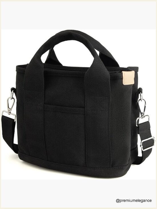 Handbags - Small Canvas Mini Tote Bag with Zipper and Multi Pockets